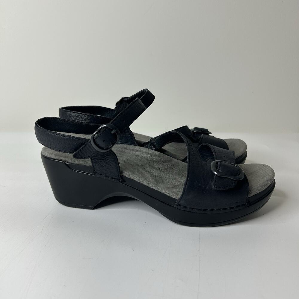 Women's Black Strappy Comfort Wedge Sandals Size 39 - Picture 2 of 8